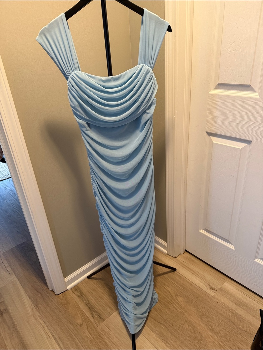 Draped Maxi Column Dress in Light Blue